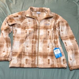 Columbia Women's Cream and Brown Plaid Teddy Jacket